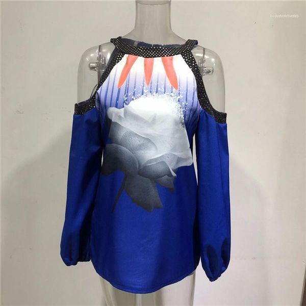 tees patchwork irregular ladies shirts plus size feather rose floral womens designer tshirts strapless long sleeve casual loose summer, White